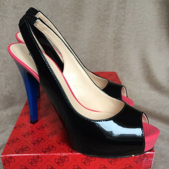 Guess Shoes - Slingback Peep Toe Pumps Shoes Neon Color Block 8
